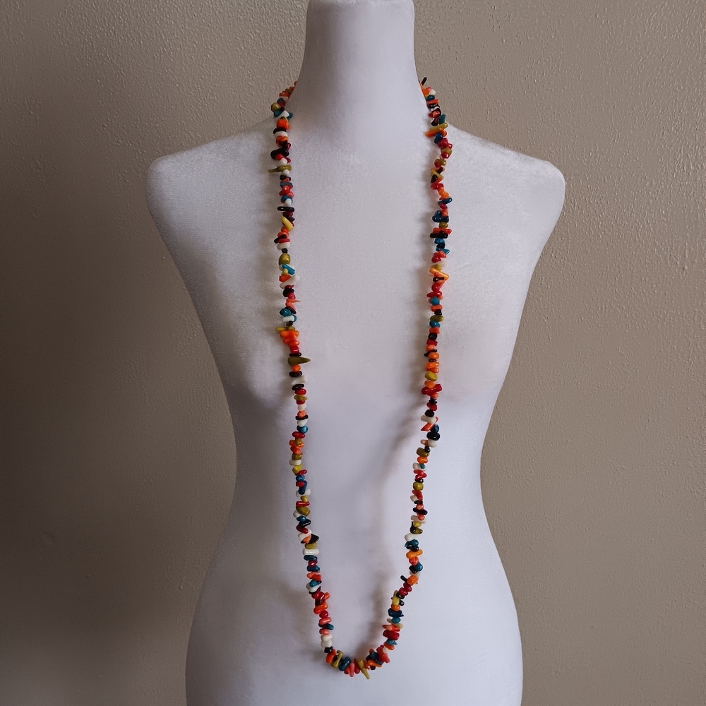 Colorful Stone Beaded Necklace Summer Beachy Rainbow Natural Boho Surfer Beach
